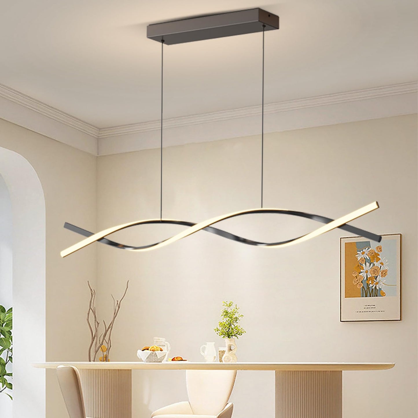Zihoi Modern Kitchen Island Pendant Lights  47In Led Chandelier Fixture Dimmable 3000K-6000K Color  Aluminum Island Lighting Lamp For Dining Room  Billiard Room