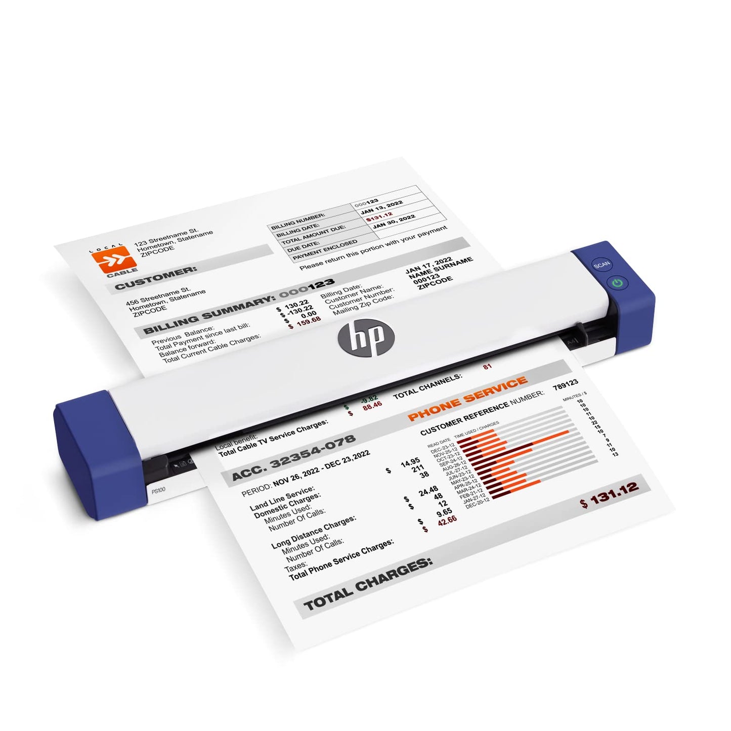 HP Small USB Document & Photo Scanner for Portable 1-Sided Sheetfed Digital Scanning, Model HPPS100, for Home, Office & Business