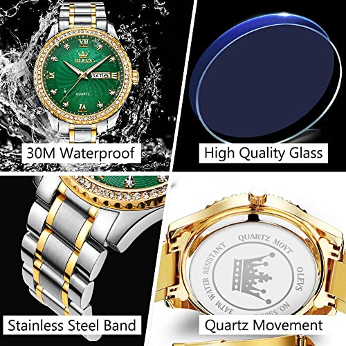 Men's Casual Stainless Steel Watch, Big Face Easy to Read Analog Quartz Watch with Day and Date, Classic Waterproof Diamon...