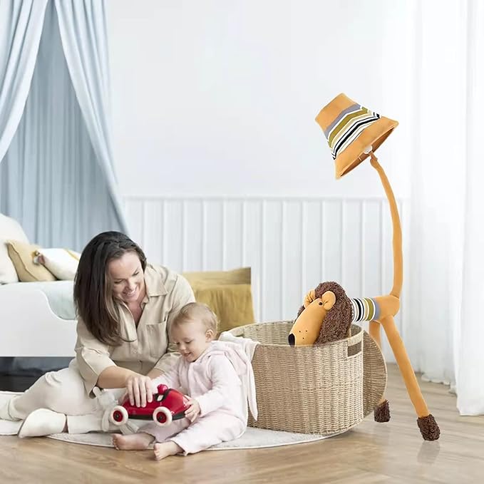 Kids Floor Lamp, Brown Lion Creative Design Modern Floor Lamp for Bedroom, 51 Inch Hand-Stitched Toy Standing Lamp for Living Room, Package Come with an E26 LED Bulb (Brown Lion)