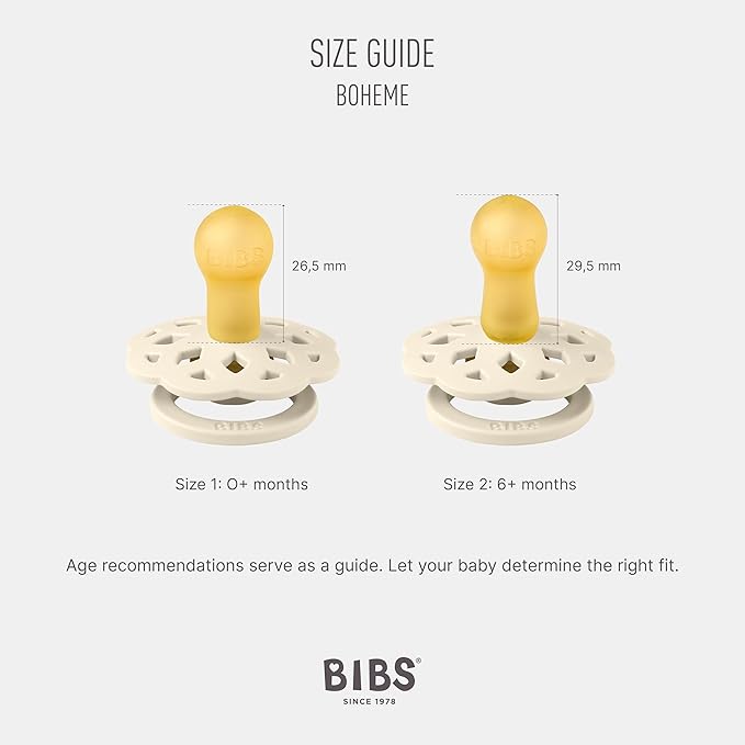 BIBS Boheme Soother 4-Pack | BPA Free Dummy Pacifier | Round Nipple | Natural Rubber Latex | Made in Denmark| Size 0-6 Months | Dusky Lilac Mix