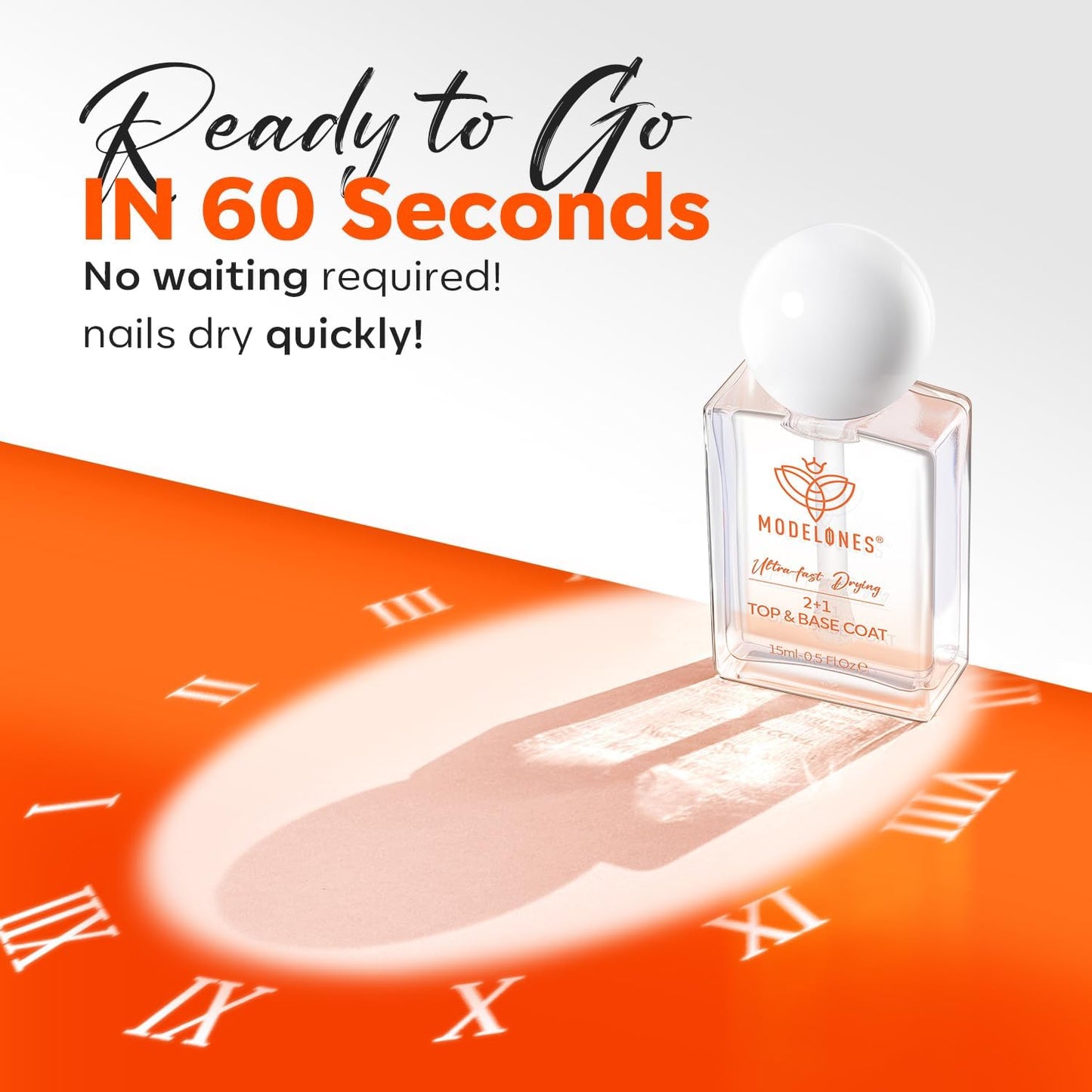 modelones 3-in-One Top Coat and Base Coat Nail Polish, Nail Strengthener, 15 Ml Clear Nail Polish Quick Dry Long Lasting Shine C