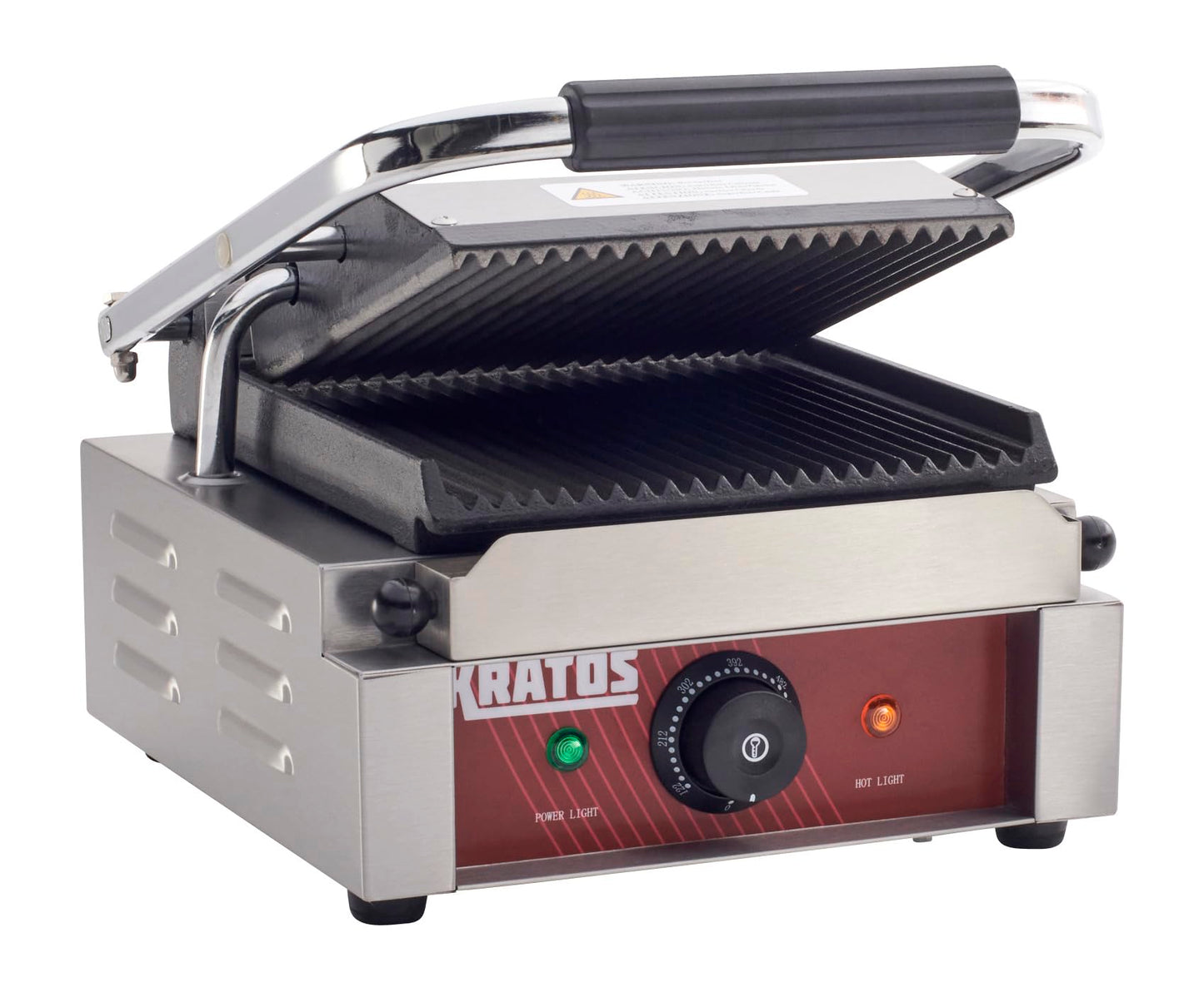 Kratos Commercial Electric Panini Sandwich Grill with Grooved Plates, 9" x 9" Cooking Surface, Commercial Countertop Panini Press, 120V, 1750W (29Y-017)