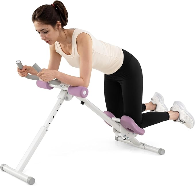GYMAX Ab Workout Equipment, Adjustable Ab Machine for Whole Body Home Exercise with LCD Monitor, Big Knee Pads & Foam Cove...