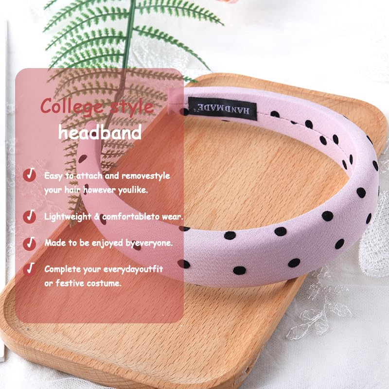 Large Polka Dot Headband Pink Birthday Party Headbands for Adults Elegant Pink Headbands for Women School Girl Costume Vintage P