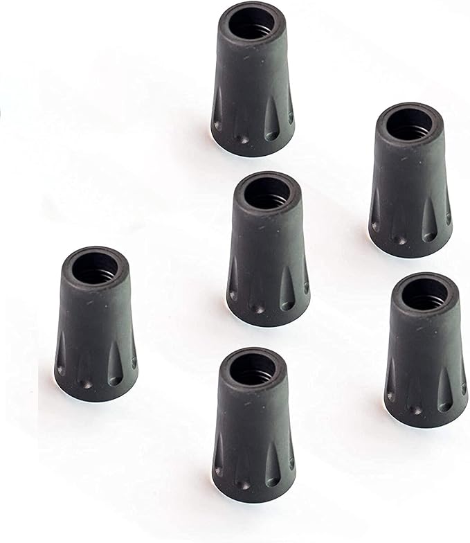 TrailBuddy Walking Stick Tips - Pack of 6 Replacement Rubber Cane Tips Fit Most Trekking & Hiking Poles w/Shock Absorptio...
