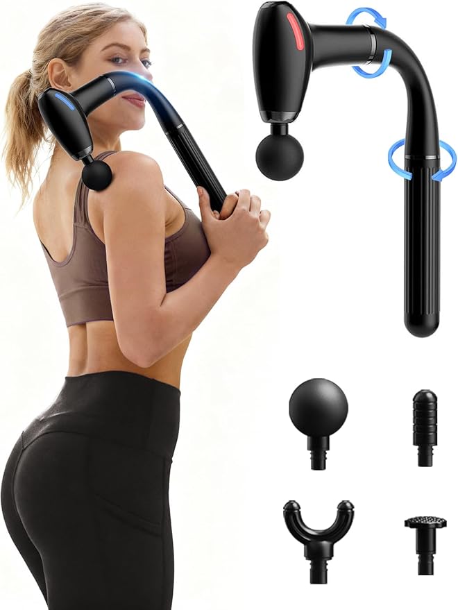 3-in-1 Massage Gun with Upgraded Extension Handle,Back Massager for Pain Relief, Portable Percussion Muscle Massager for S...