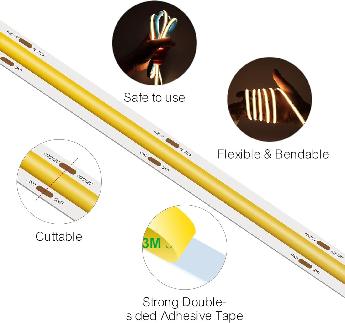 Maligaza Cob Led Strip 24V Dc 480Leds/M 16.4Ft Warm White 3000K Silicone Rubber Lighting For Home, Kitchen, And Ceiling Decor