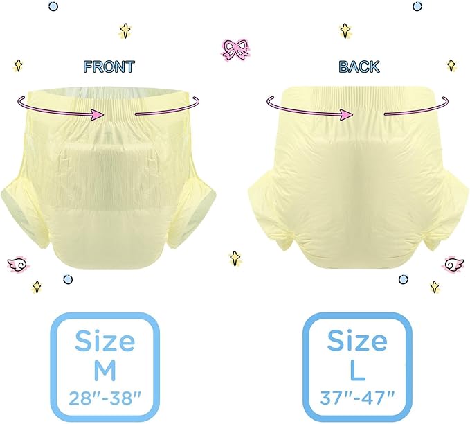 CutiePlusU Disposable Adult Diaper Heavy Absorption Dry Surface Adult Diapers All Night- Yellow 10 Pieces (Medium 28"-38")