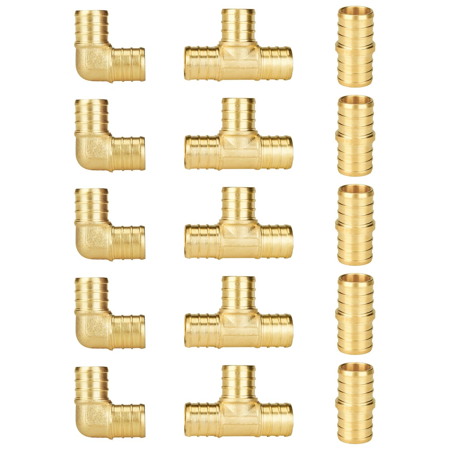 SUNGATOR 15-Pack 3/4 Inch PEX Fittings, 5 Each Elbow Tee Coupling, No Lead Brass Pex Fittings 3/4 Inch Assortment, UPC, NSF Certified