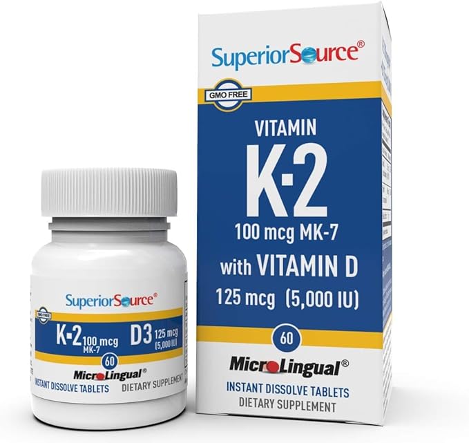 Superior Source Vitamin K-2 100 mcg with Vitamin D3 125 mcg - Bone Strength Support Supplement - Aids Healthy Joints - Immune System Health Support - 60 Sublingual Dissolving Tablets