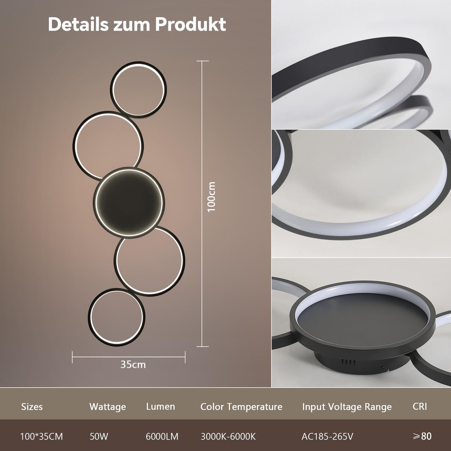 SKY ANGLE LED Smart Ceiling Light - Dimmable, Voice Control, Remote, Metal, Alexa/Black, Model JCF-SL9031-hei