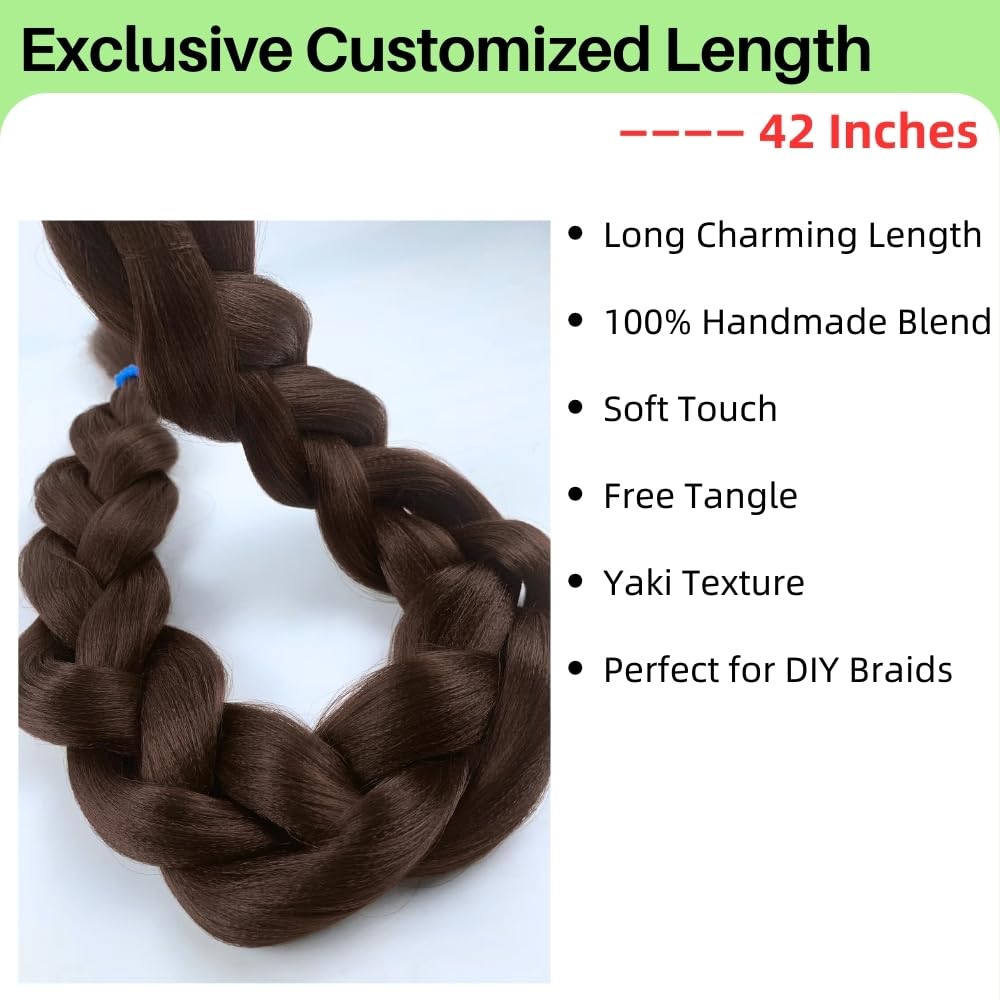 Dark Brown Braiding Hair Pre Stretched 42 Inch for Knotless Braids Long Synthetic 4# Box Braiding Hair for Women