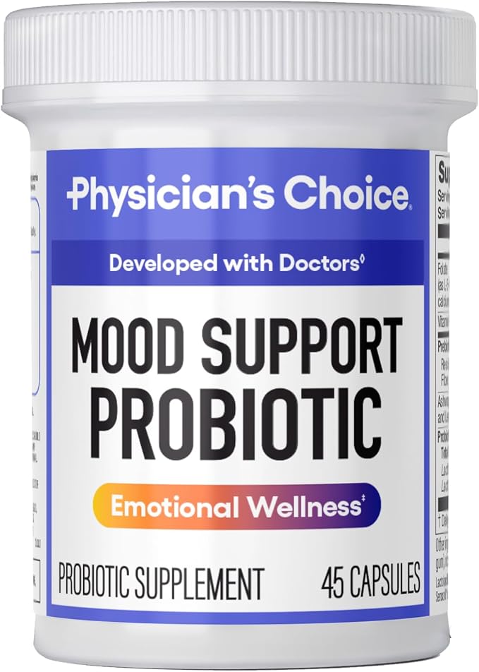Physician's CHOICE Mood Support Probiotic - Supports a Balanced Mood, Healthy Stress Response & Digestive Health with Prebiotics, Ashwagandha, Vitamin B12, Folate - for Men & Women - 45ct