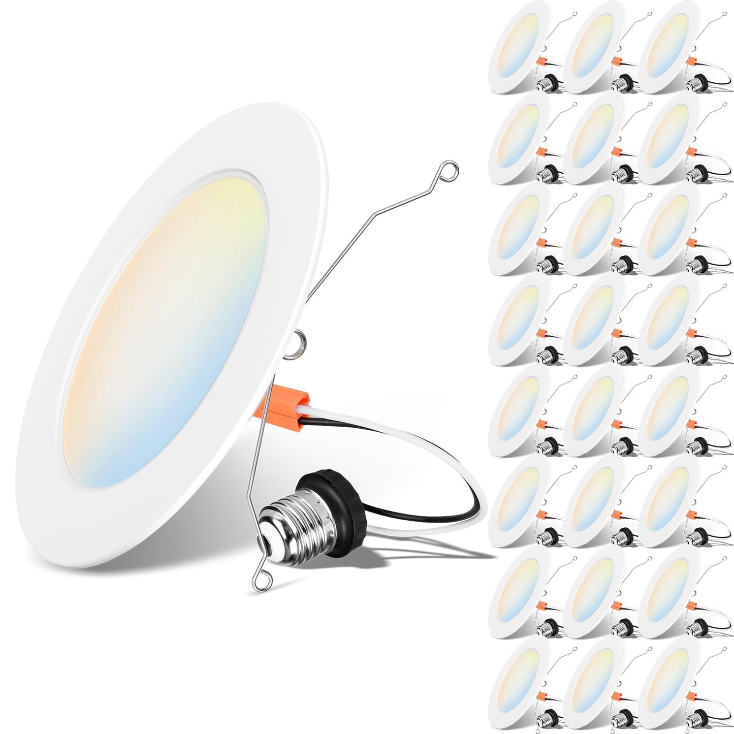 LVWIT LED Recessed Light 6Inch, Can Lighting Color Selectable 2700/3000/4000/5000/6000K 5CCT, 10W(120W Equivalent) Dimmable Downlight with E26 Conversion Kit, Retro Fit Ceiling Light Fixtures, 24 Pack