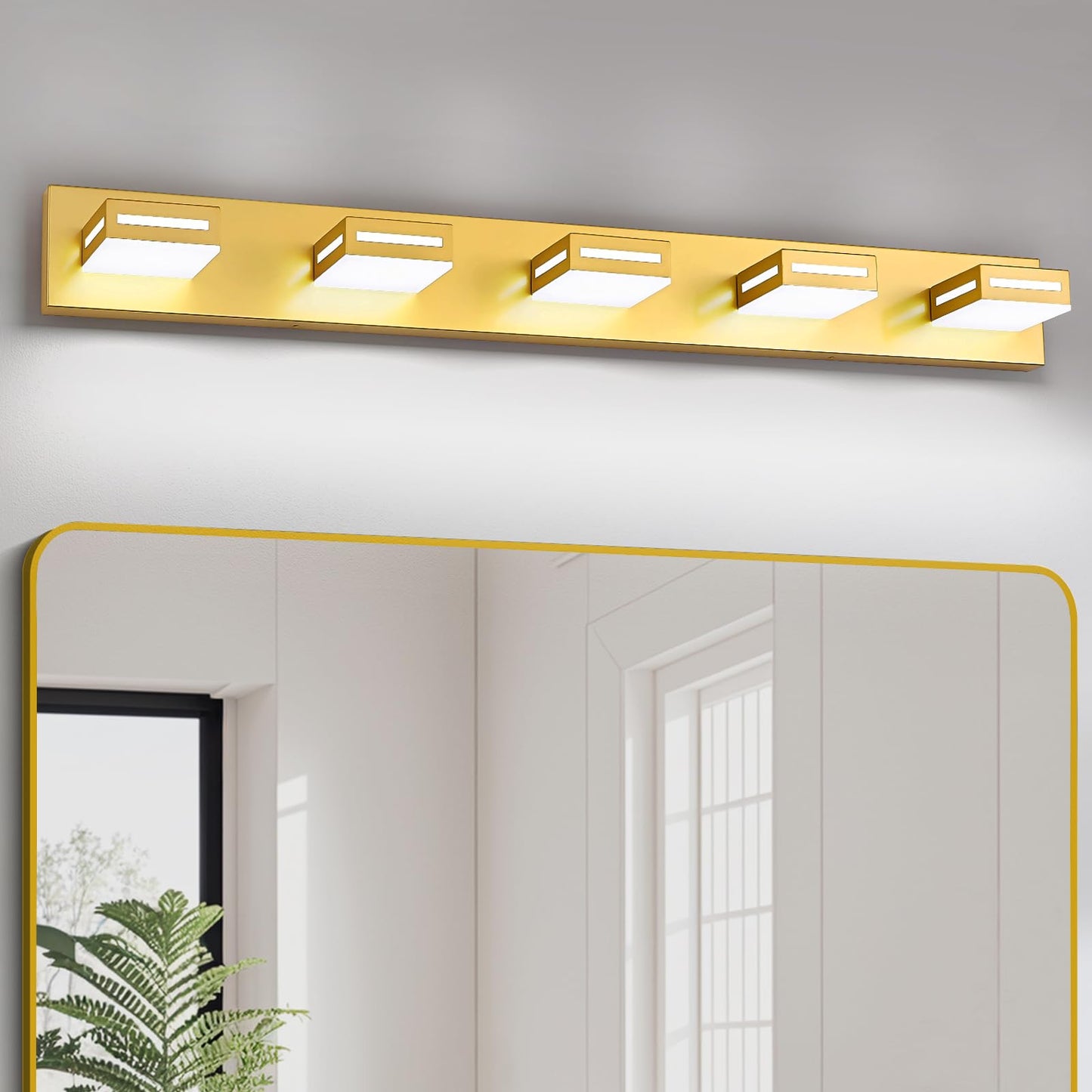 Donrao 40-Inch 5-Light Led Modern Gold Bathroom Vanity Light Fixtures Over Mirror  Bathroom Lighting Fixtures With Cool White 6000K  Vanity Wall Lights For Bath Restroom Powder Room