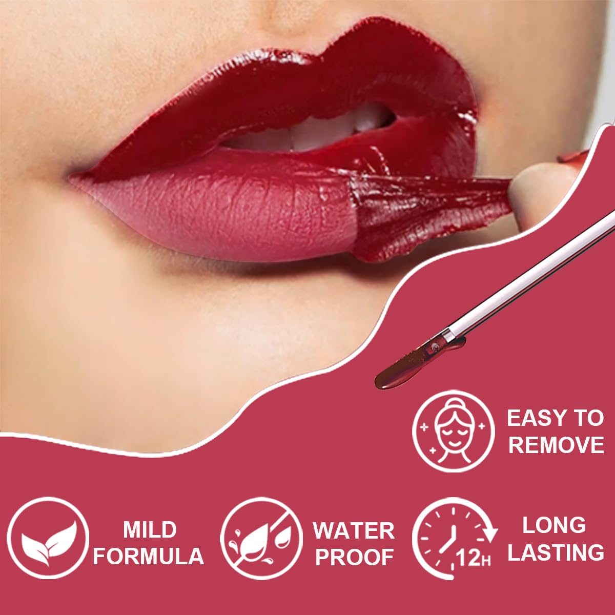 GLSFACE 3 Colors Peel Off Lip Liner with Tweezer Kit, Rich Color Matte Finish Lip Tint Stains Makeup Set for Women, Long Lasting
