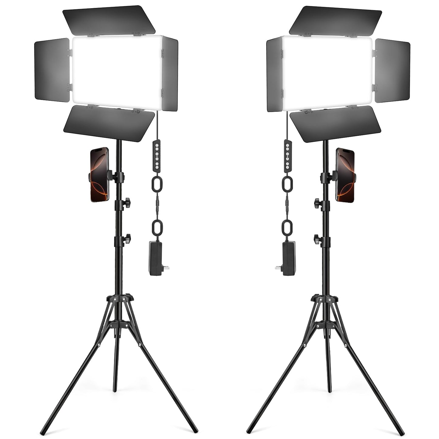 2 Pack LED Video Light Kit with Barn Door, Icceue 30W Photography Light Panel with Stand, 3000Lux 2500K-8500K Dimmable Studio Lights for Video Recording/Filming/Photoshoot Shooting/Live Streaming