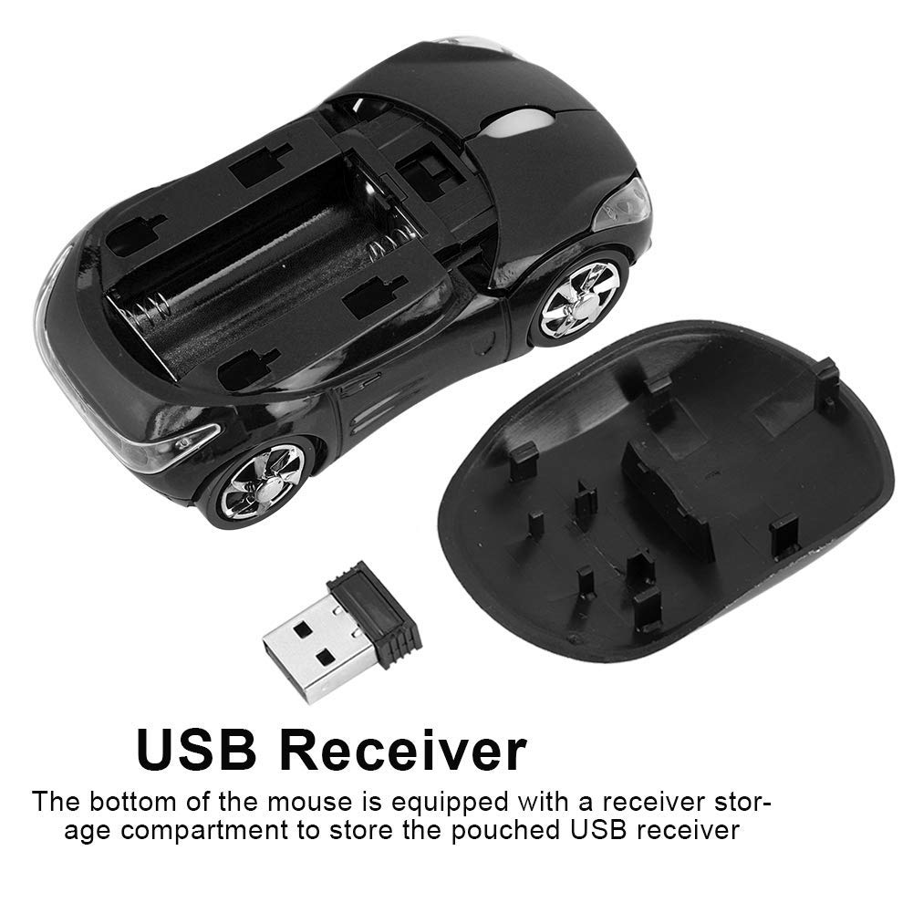 ASHATA 2.4G Wireless Mouse Car Mouse with USB Reciver 1600DPI Optical Mouse for PC Computer Laptop Tablet, High Precision Cute Mouse for Win XP/Vista/Win7/ME/2000/for Mac OS (Black)