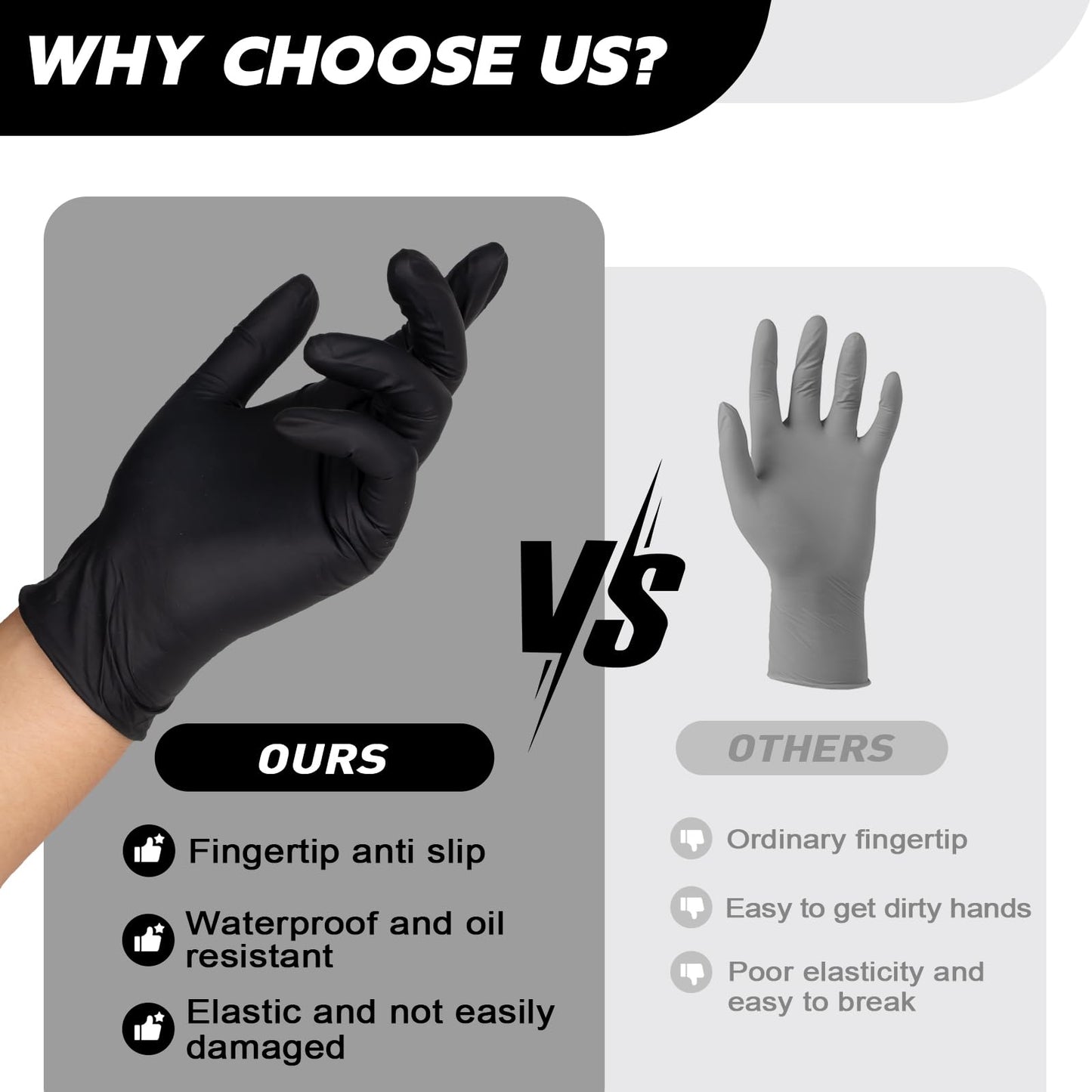 FINITEX Nitrile Disposable Latex-Free Gloves Black - 3.5mil 100PCS Powder-Free Cleaning Medical Exam Food Glove (Large)