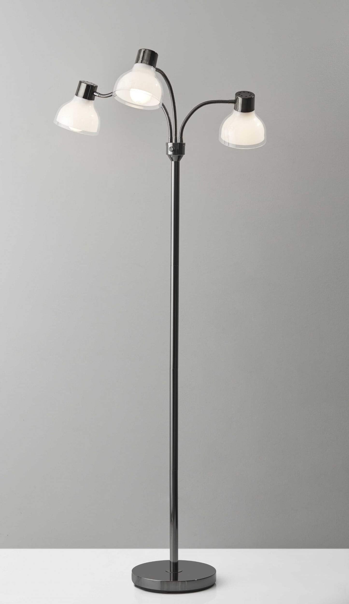 HomeRoots Nickel Three Light Tree Floor Lamp with White Bowl Shade, 69in Height