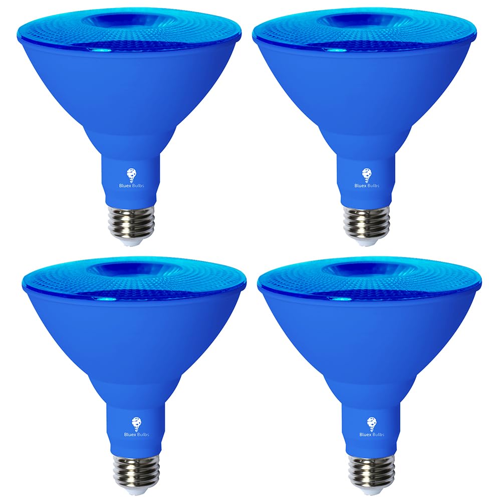 Par38 Led Flood Light Bulb - 18W (120Watt Equivalent) - Dimmable - E26 Base - Led Lights  Party Decoration  Porch  Home Lighting  Holiday Lighting  Flood Lights (Blue  4 Pack)