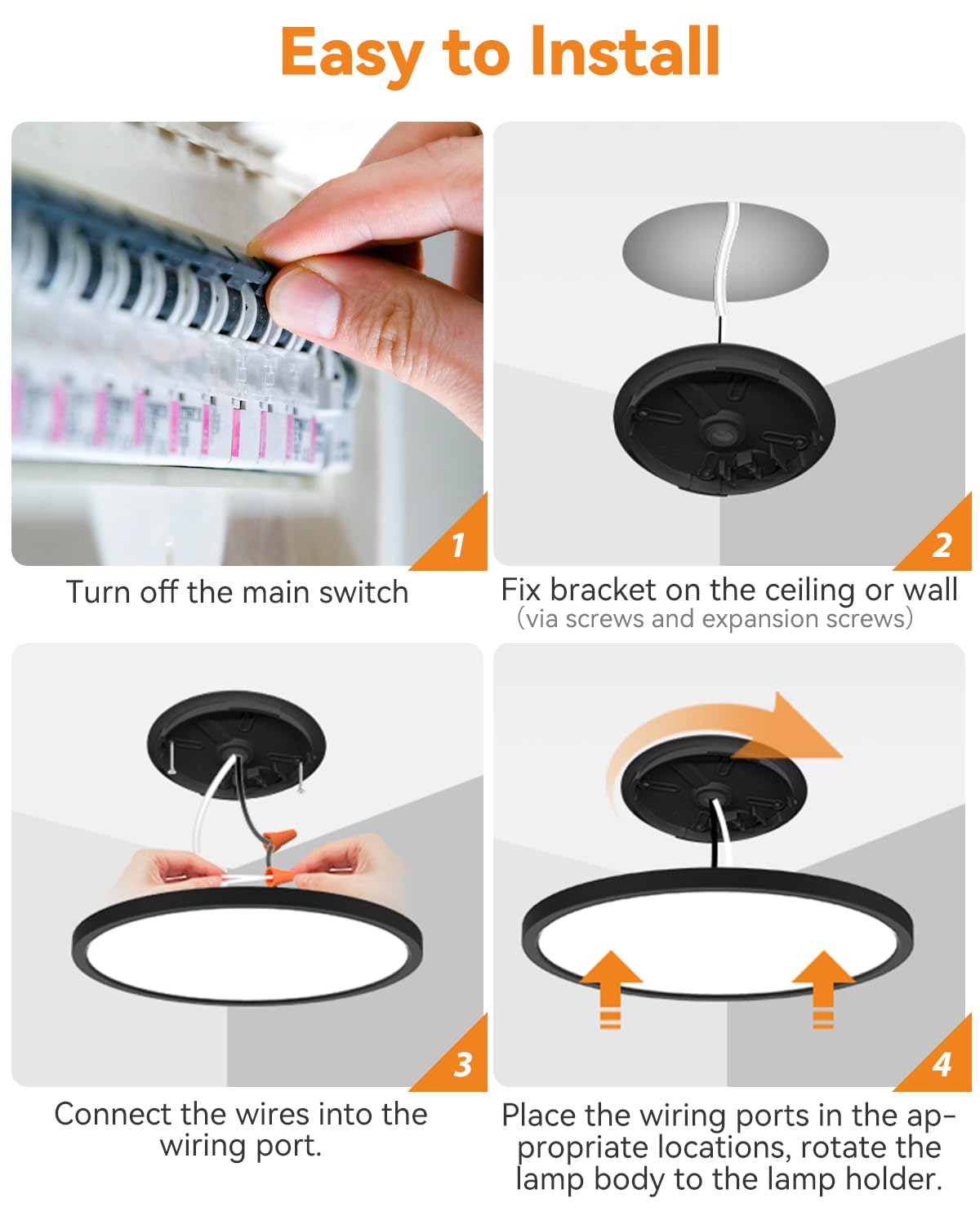 slochi 4PACK LED Ceiling Light Fixture 24W 3000K/4500K/6000K Ultra Slim Black, 9 Inch, Model CL02MA-4-BK