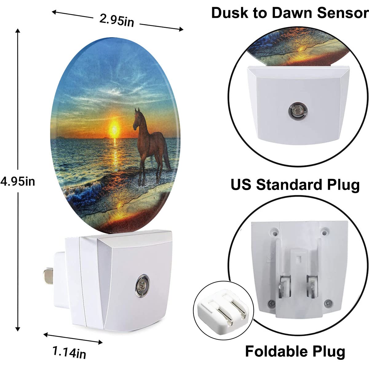 Uanvaha Night Light, LED, 0.5W, Dusk to Dawn Sensor, 1.6inD x 3inW x 4.8inH, Brown Horse Running by
