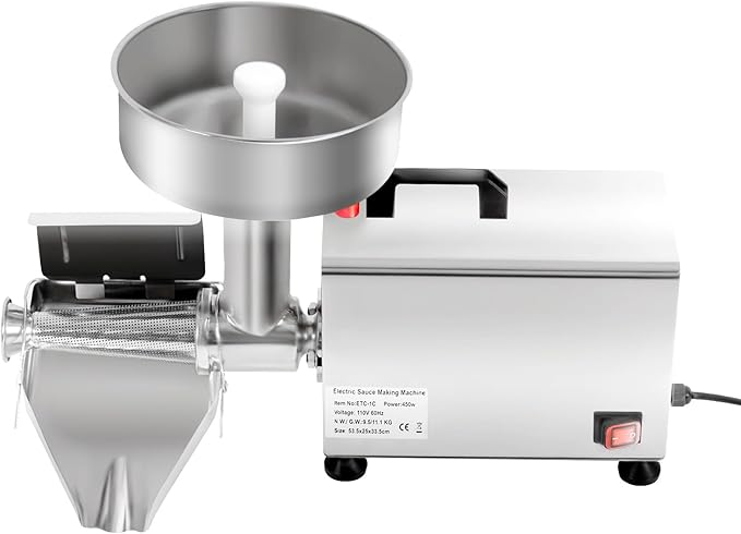 Electric Tomato Strainer, 450W Commercial Tomato Sauce Jam Maker with Handle & Adjustable Trough 304 Stainless Steel Food Press Sauce Maker Food Strainer for Tomatoes Strawberry Blueberry Sauces Etc