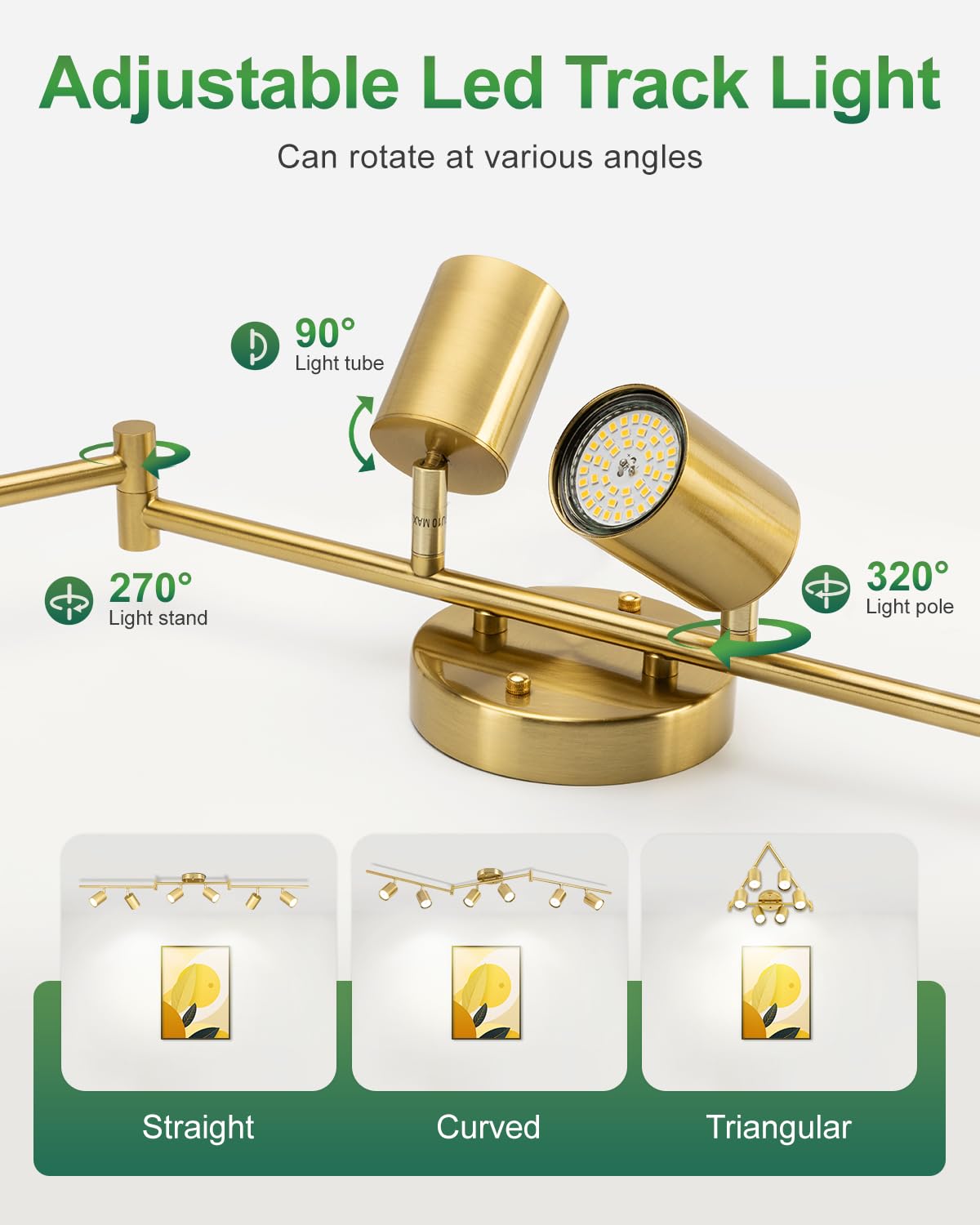 Fondiiz 6 Ways Track Lighting  Rotatable Heads Tracks Light  Track Lightings Fixtures Ceiling With Foldable Arms  Brushed Gold Tracks Light For Kitchen  Living Room  Hallway(Bulbs Not Included)