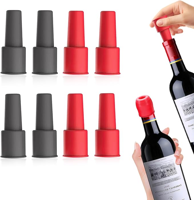 Silicone Wine Bottle Stopper 8-Pack with Double-Layer Leakproof Seal for Sparkling Wine & Champagne, Reusable Bubble Stoppers for Wine, Beer, Soda, Universal Beverage Caps Preserves Freshness