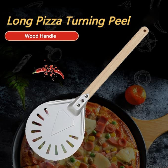 BetterJonny Round Perforated Pizza Peel with Detachable Wood Handle, Aluminum Turning Peel Pizza Paddle Metal Non-slip Perforated Pizza Paddle for Baking（7inch）