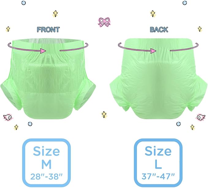 CutiePlusU Disposable Adult Diaper Heavy Absorption Dry Surface Adult Diapers All Night- Green 10 Pieces (Large 37"-47")