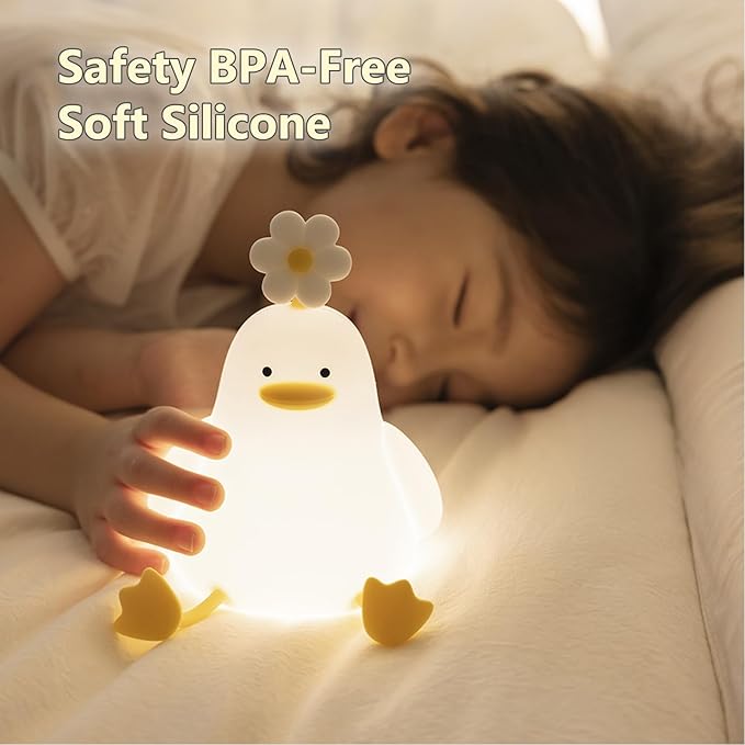Cute Cartoon Nursery Night Lights, Animal Design Safe Silicone Soft LED Nursery Lamp for Toddler Room Decoration (Flower Duck)