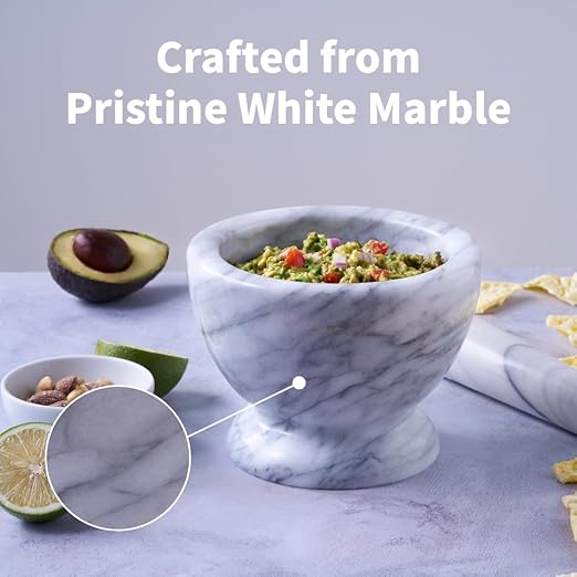 Marble Mortar and Pestle Set, Spice Grinder, Herb Ginder, Unpolished Marble Spice Crusher, Kitchen Utensil (6-3/4"*H5)