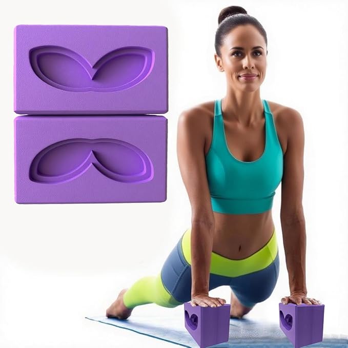 2 Pcs Large Yoga Blocks Rabbit ear groove shape- Supportive Latex-Free Eva Foam - Soft Non-Slip Surface with Beveled Edges...