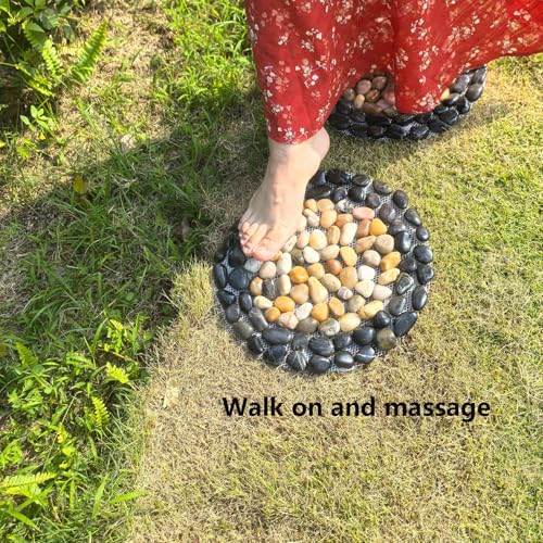 Garden Path Stepping Stone- 12 Inch Round Therapeutic Massage Stones, 3pcs Outdoor Decorative Stone Mats for Yard Pathway,...