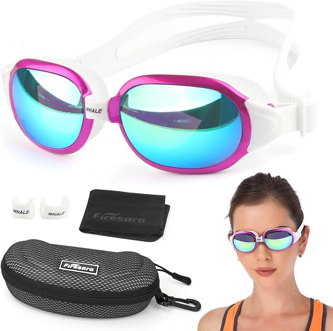 Firesara Swim Goggles, No Leaking Large Frame Wide View Pool for Women Men