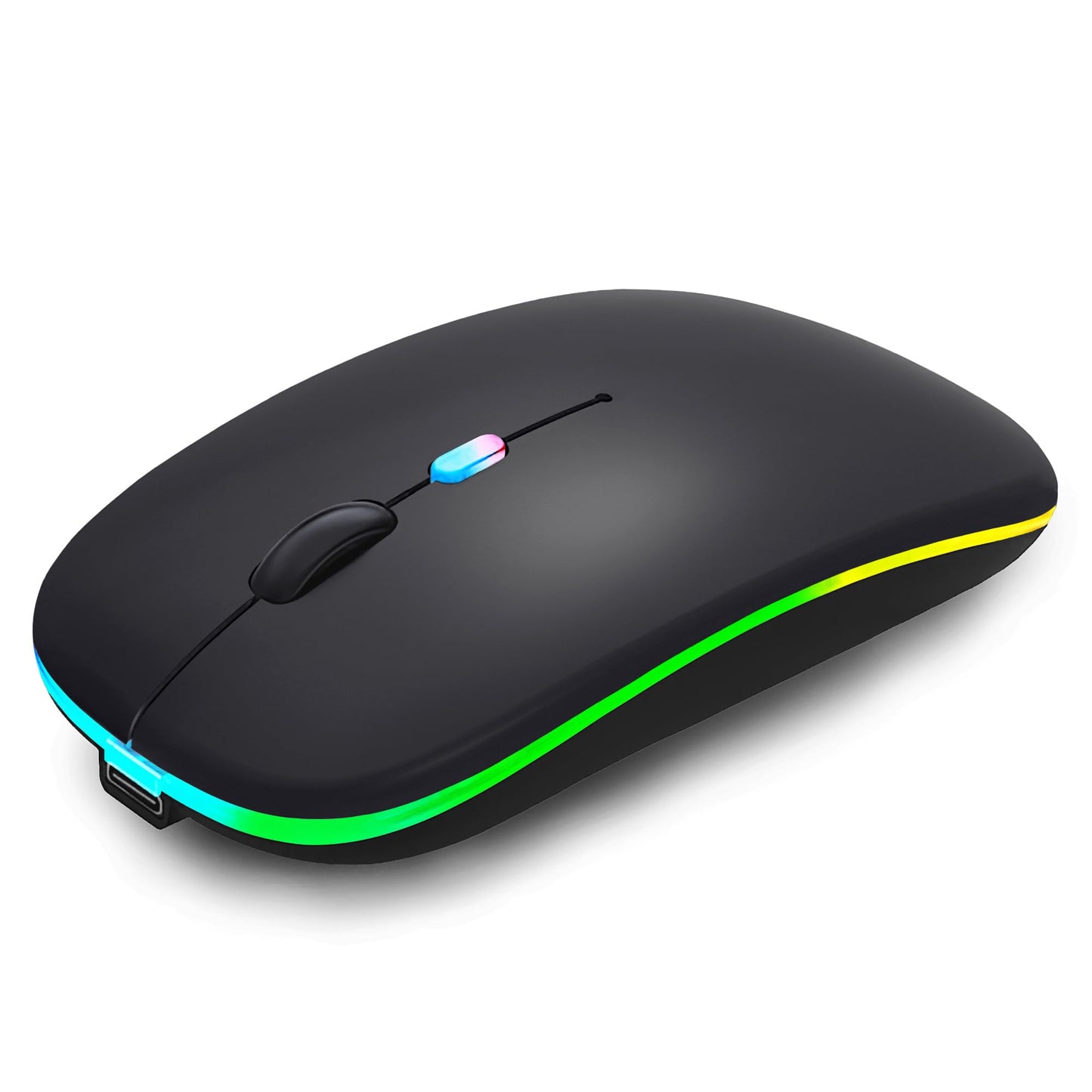 WREANU Wireless Bluetooth Mouse Rechargeable Laptop Mice with LED Lights Silent Slim Use(BT5.2 and 2.4G Portable USB Receiver)Dual Mode Computer Mouse for Laptop/iPad/Tablet/Apple/Computer/Mac(Black)