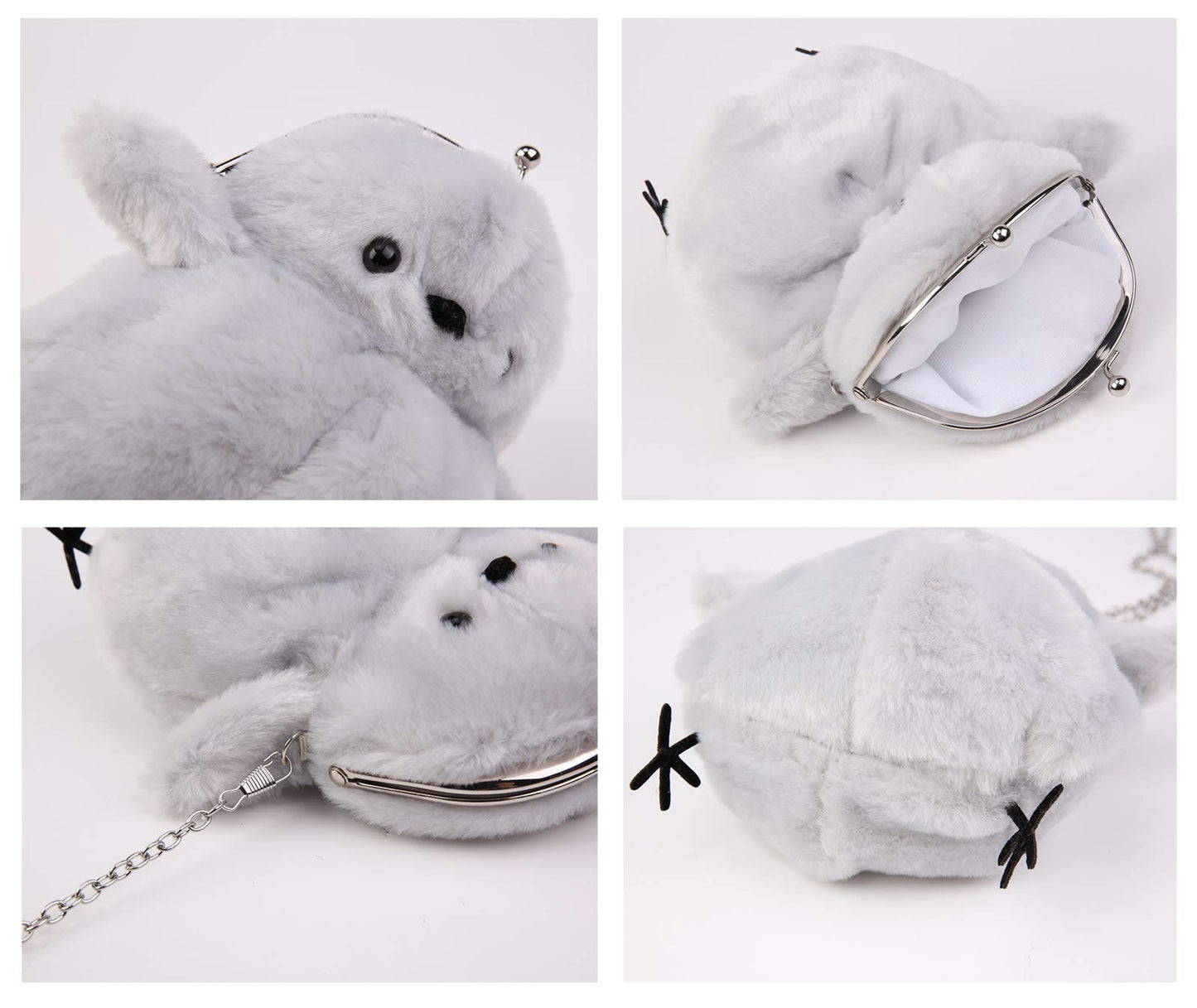 JHVYF Women Cute Plush Crossbody Bag Small Chick Shoulder Purse Cell Phone Wallet Clasp Closure Bags Gray