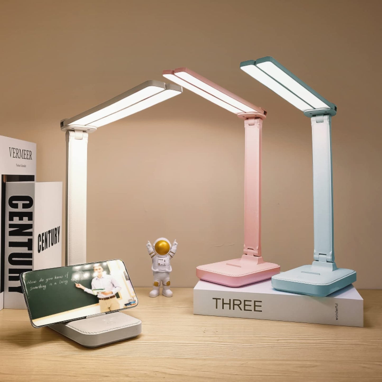 Luxlumin Blue Desk Lamp - Portable, Rechargeable, 3 Lighting Modes, Ideal For Home Office, Kids, Reading, Studying