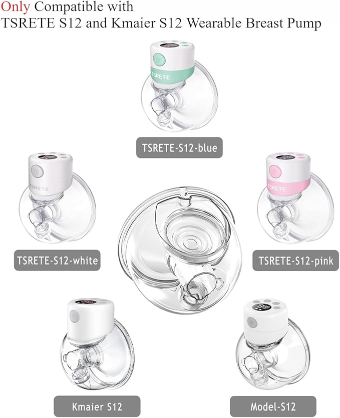 Wearable Breast Pump Replacement Parts, Milk Collector Cup Accessories, Compatible with TSRETE S12 Kmaier S12, Include Duckbill Valve, 24mm Flange, Silicone Diaphragm, Linker