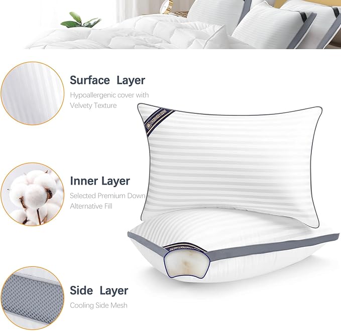 Luxury Hotel Collection Bed Pillows for Sleeping King Size Set of 2- Medium Firm Density for Back or Stomach Sleeper