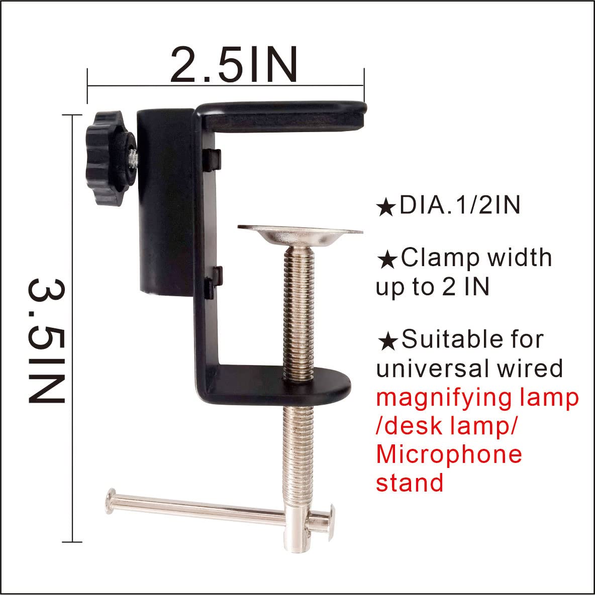 Replacement Heavy Duty C Clamp For 1/2    Base Magnifying Lamp,Desk Lamp,Swing Arm Lamp,Phone I Pad Mount,Tablet Mic Holder,Tabl