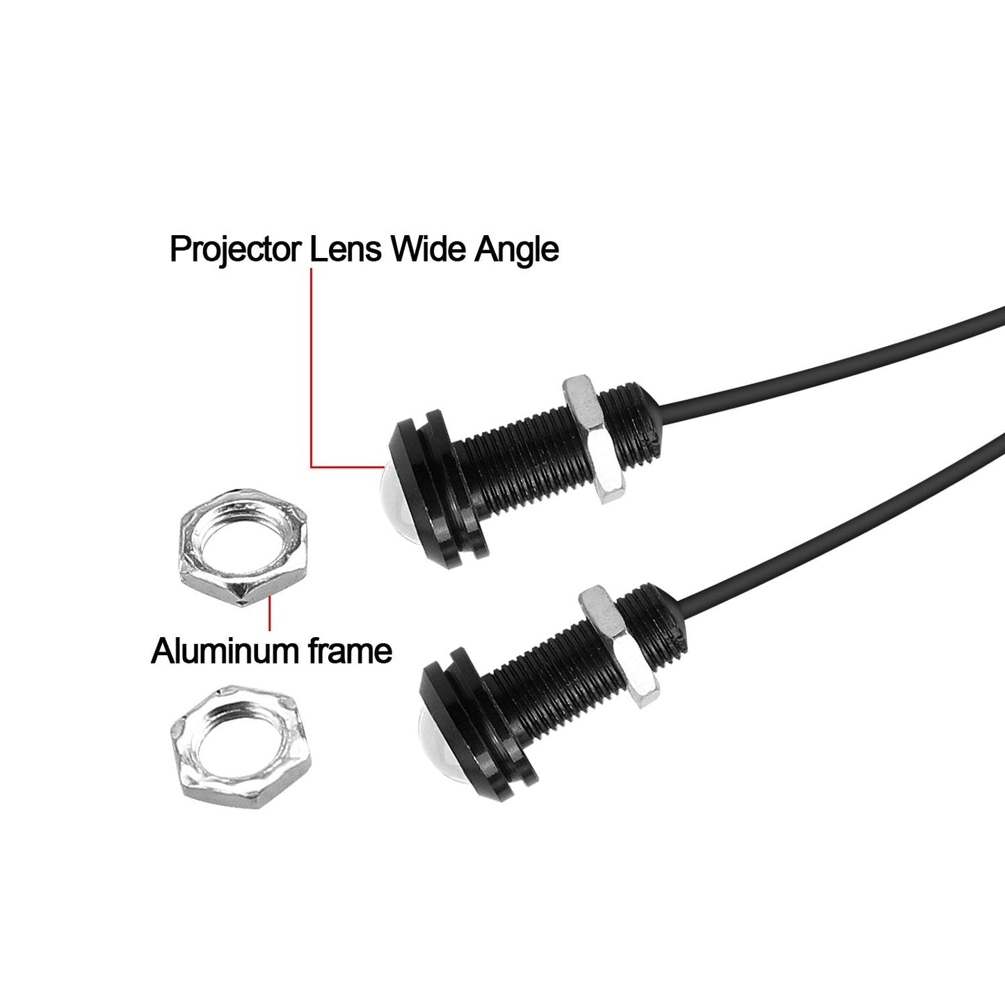 LEADTOPS 10Pcs Eagle Eye LED Car Fog Lights, 18mm, 12V, Black Case, Red Light, Model 13