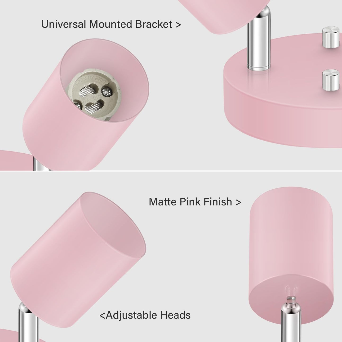 Bricosmocon 2 Light Track Lighting Fixtures Ceiling  Pink Round Directional Spotlight Fixtures  Gu10 Flush Mount Ceiling Fixture  Adjustable Modern Led Track Light For GirlS Room  Bulb Not Included