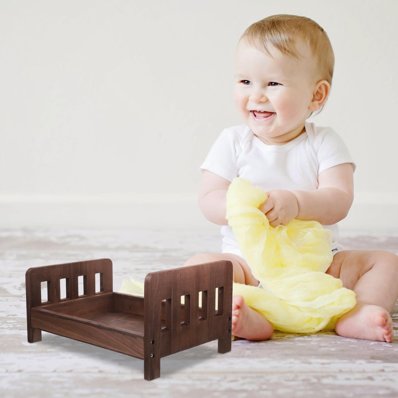 Mikikit Newborn Props Newborn Photography Bed Wood Bed Photoshoot Props Mini Doll Bed For Coffee Kids Decor