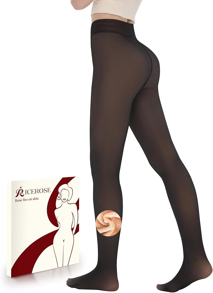 iceROSE Fleece Lined Tights Women - Sheer Black Thermal Leggings Thick Warm Pantyhose Fake Translucent Dress for Cold Winter