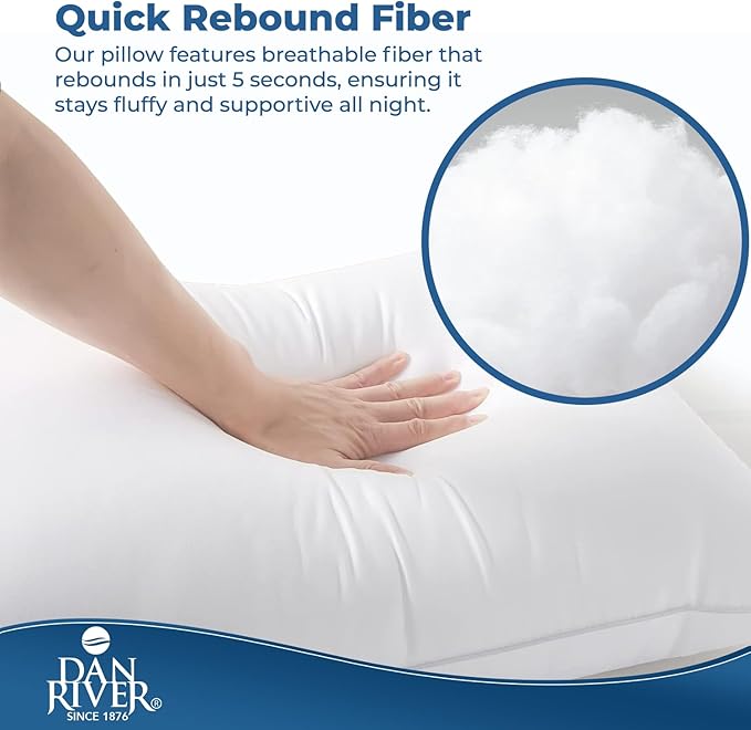 DAN RIVER Double Needle Pillows Standard (20x26), Set of 2 | White Hotel Pillows | Cooling Pillow for Side Sleepers | Back Sleeper Pillows | Best Pillows for Sleeping | Dorm Room Essentials