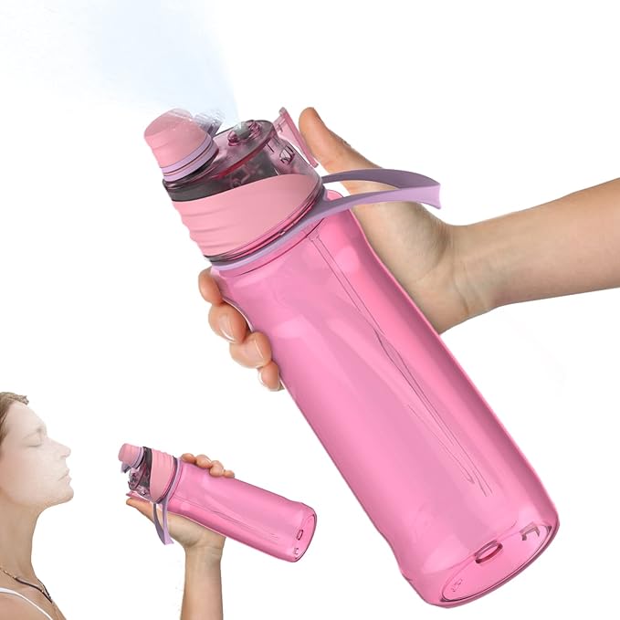FEIJIAN Mist Water Bottle,32oz Sports Water Bottle with 2-IN-1 Mist & Sip Function, BPA-Free Plastic Water Bottles, Misting Water Bottle, Leakproof & Lightweight, Ideal for Fitness and Outdoor, Pink